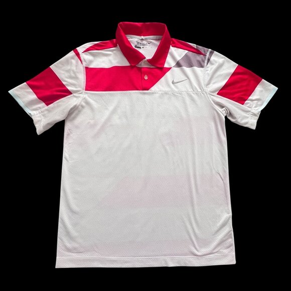 Nike Golf Dri-Fit Tour Performance Polo Shirt Mens S Red White Color Block Mesh - Picture 2 of 9